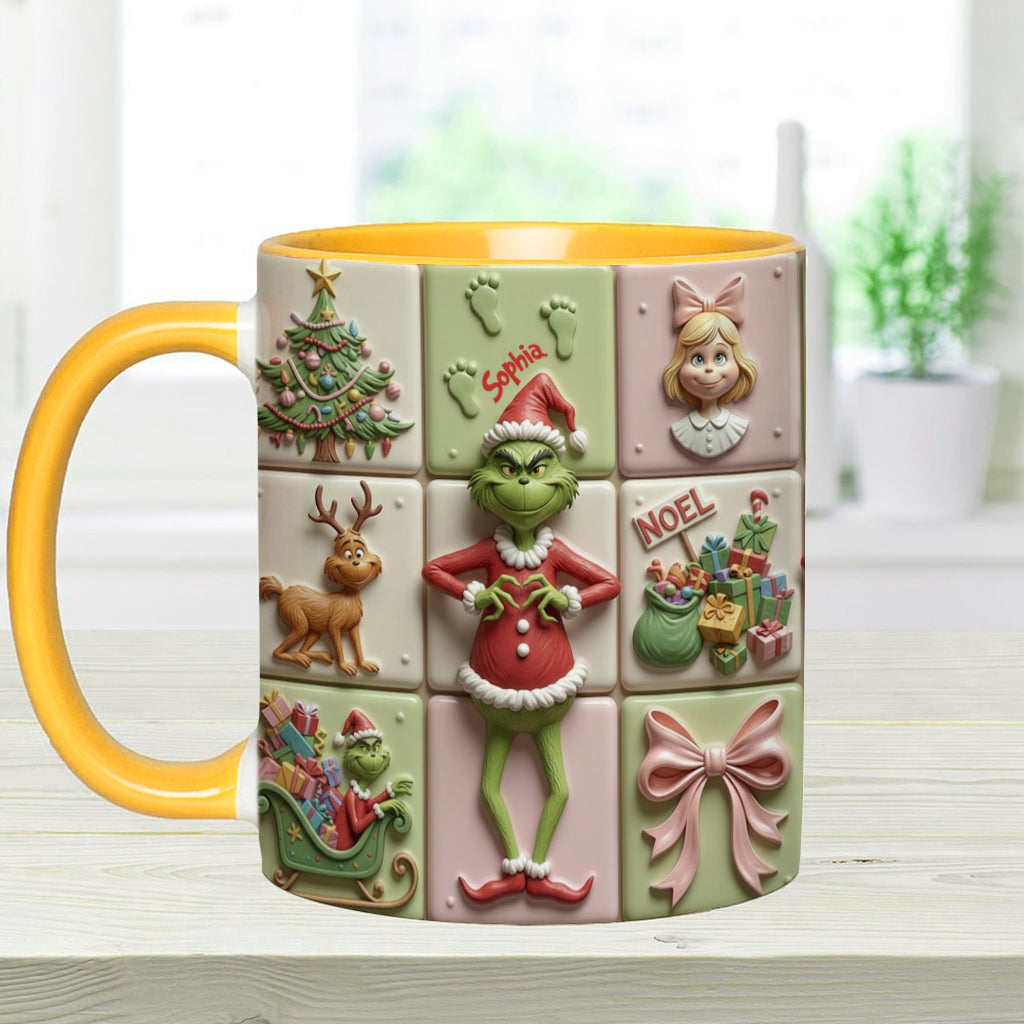 Personalized Christmas Accent Mug with Grinch Design for Kids Accent Mug GradoCreations