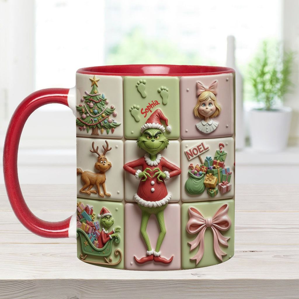 Personalized Christmas Accent Mug with Grinch Design for Kids Accent Mug GradoCreations