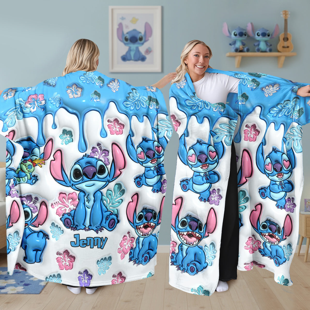 Personalized Wearable Blanket with Stitch Design for Adults and Kids Wearable Blanket GradoCreations