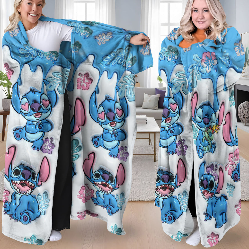 Personalized Wearable Blanket with Stitch Design for Adults and Kids Wearable Blanket GradoCreations