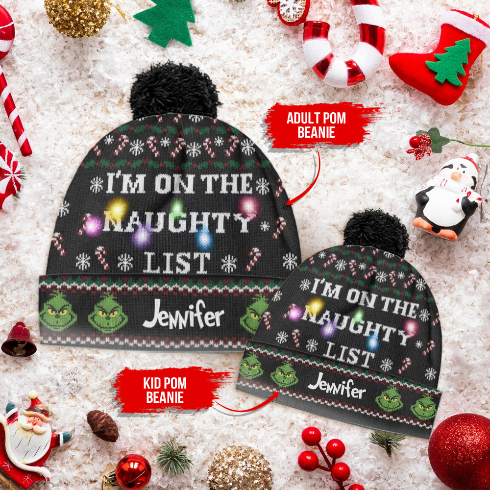Personalized Naughty List Cartoon Mouse Beanie Hat for Christmas Gift Beanie Hat GradoCreations
