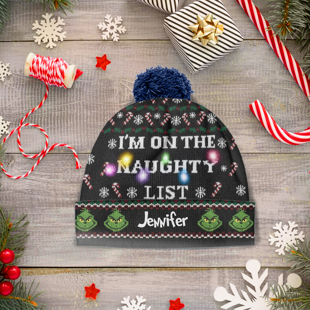 Personalized Naughty List Cartoon Mouse Beanie Hat for Christmas Gift Beanie Hat GradoCreations