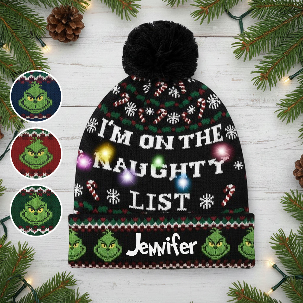 Personalized Naughty List Cartoon Mouse Beanie Hat for Christmas Gift Beanie Hat GradoCreations