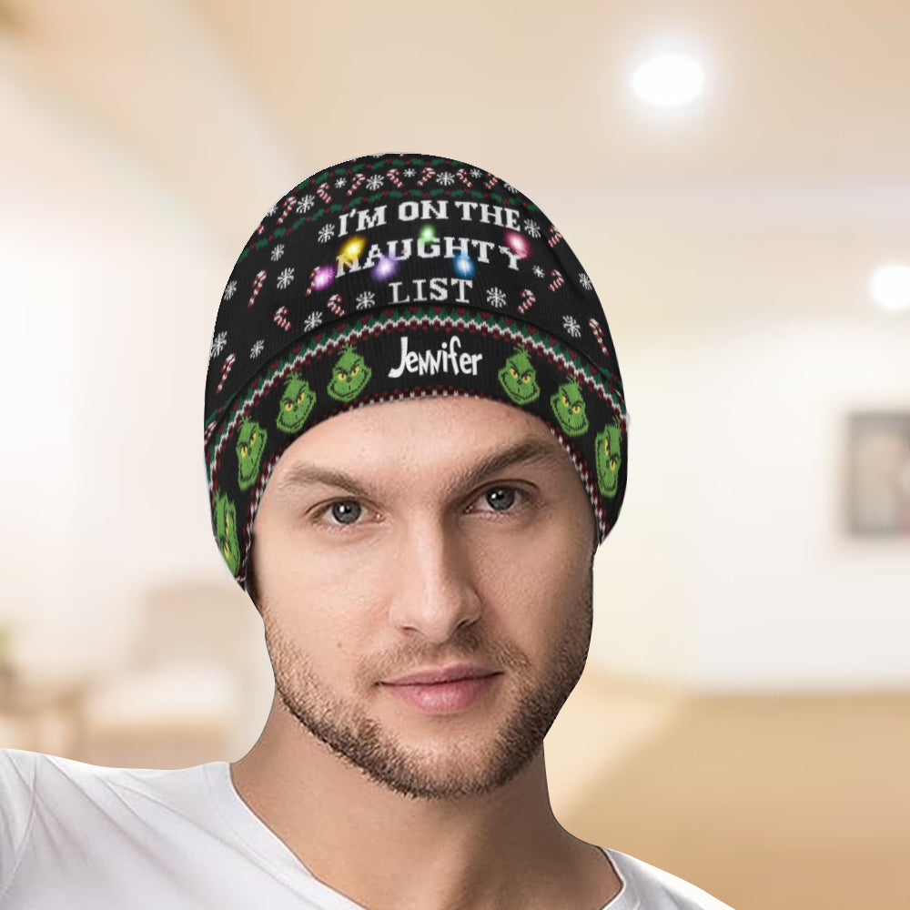 Personalized Naughty List Cartoon Mouse Beanie Hat for Christmas Gift Beanie Hat GradoCreations
