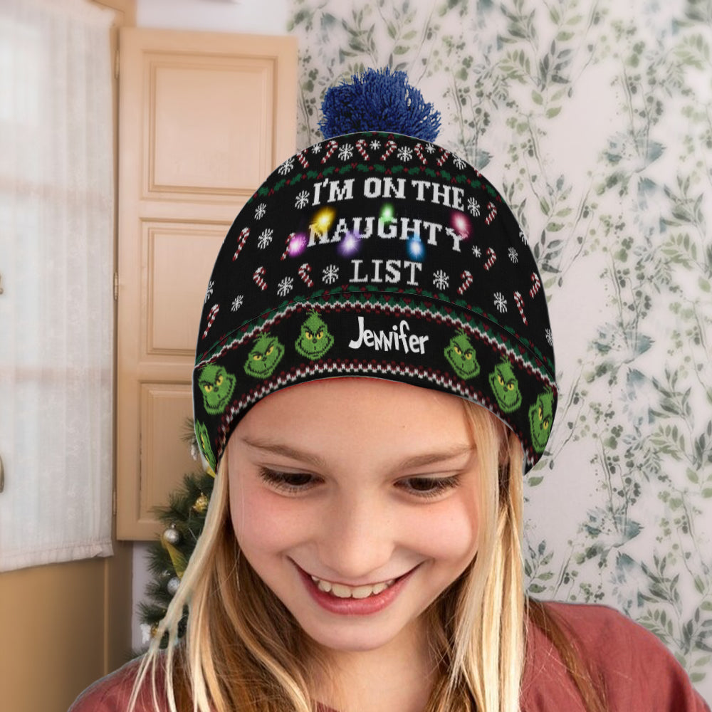 Personalized Naughty List Cartoon Mouse Beanie Hat for Christmas Gift Beanie Hat GradoCreations