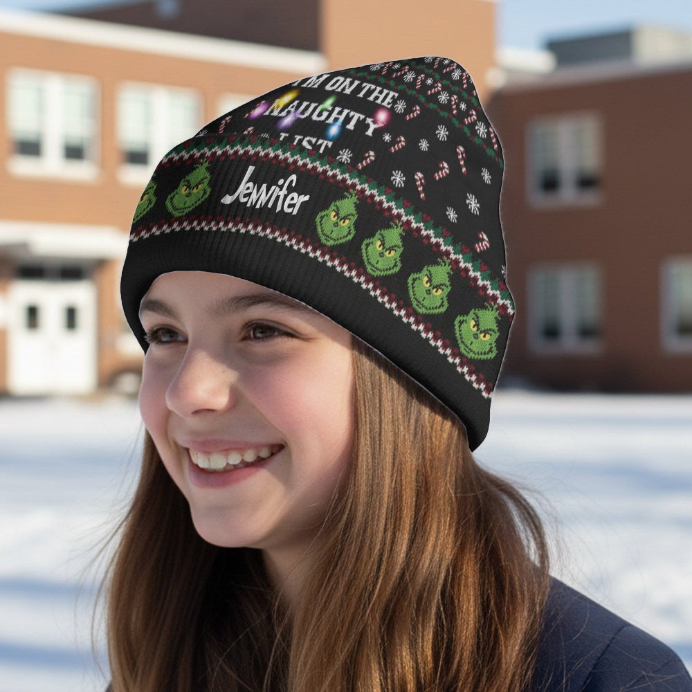 Personalized Naughty List Cartoon Mouse Beanie Hat for Christmas Gift Beanie Hat GradoCreations