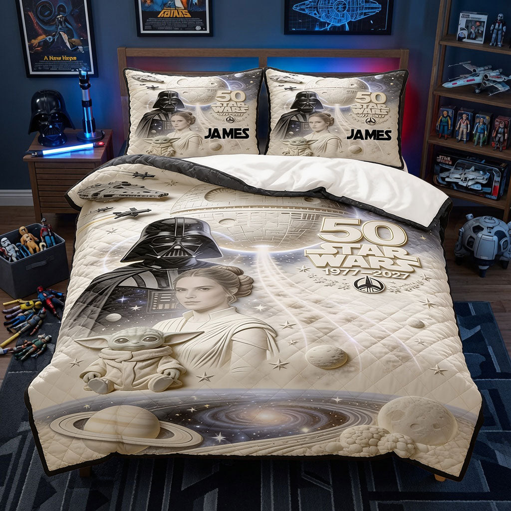 Personalized Star Wars 50th Anniversary Quilt Set with Names Quilt Set GradoCreations
