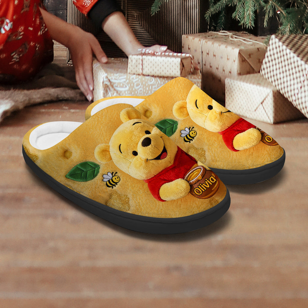 Personalized 100th Anniversary Yellow Bear Slippers Custom Name Gift Slippers GradoCreations