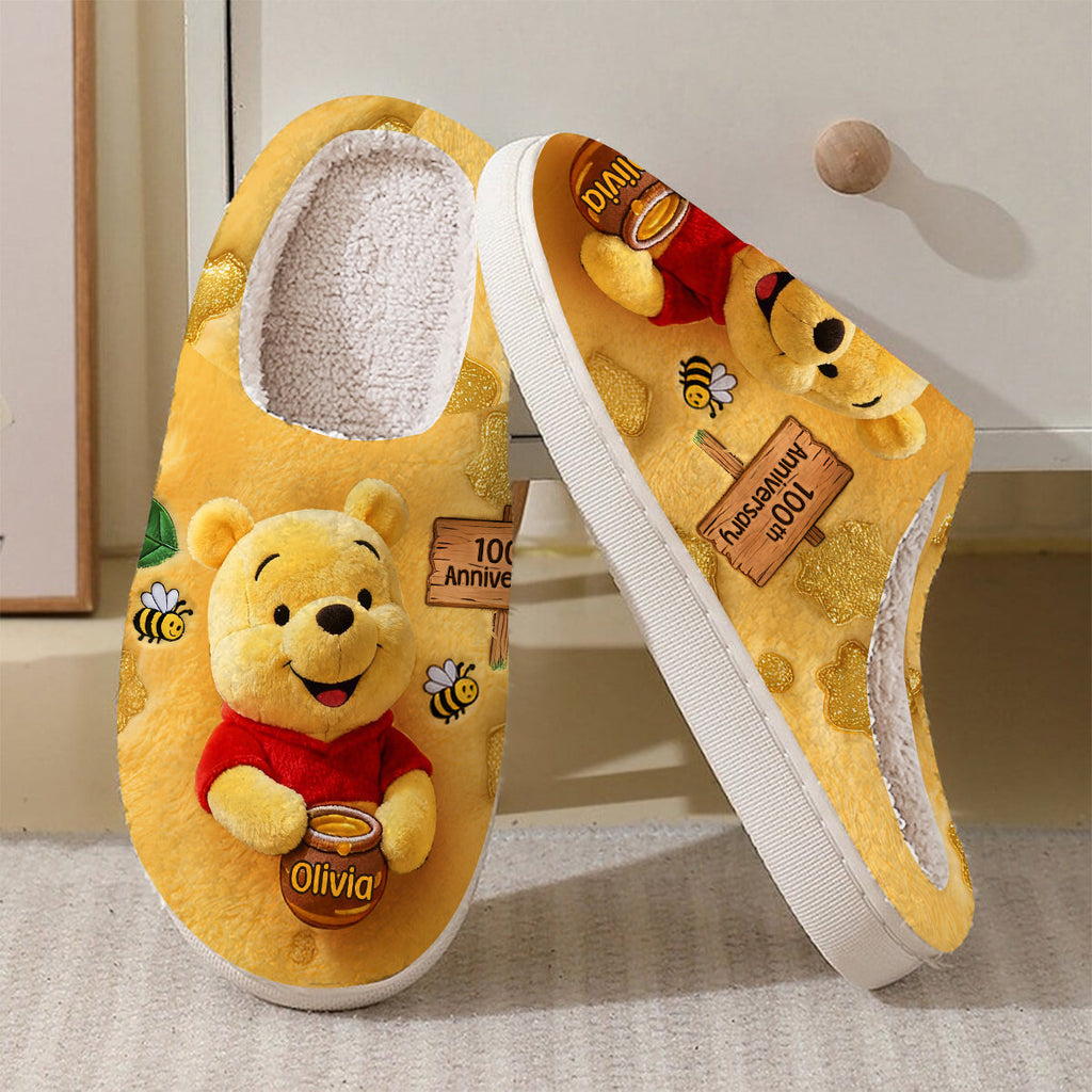 Personalized 100th Anniversary Yellow Bear Slippers Custom Name Gift Slippers GradoCreations