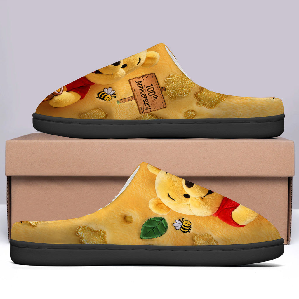Personalized 100th Anniversary Yellow Bear Slippers Custom Name Gift Slippers GradoCreations