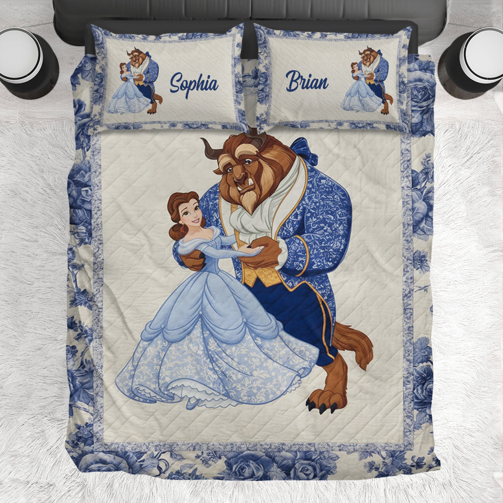 Personalized Couple Bedding Set with Princess and Beast Design Bedding Set GradoCreations
