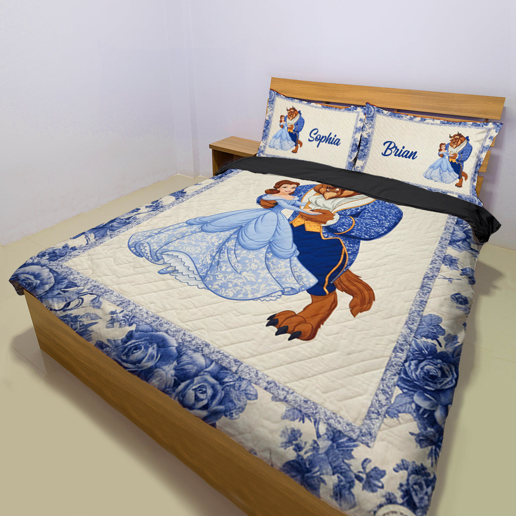Personalized Couple Bedding Set with Princess and Beast Design Bedding Set GradoCreations