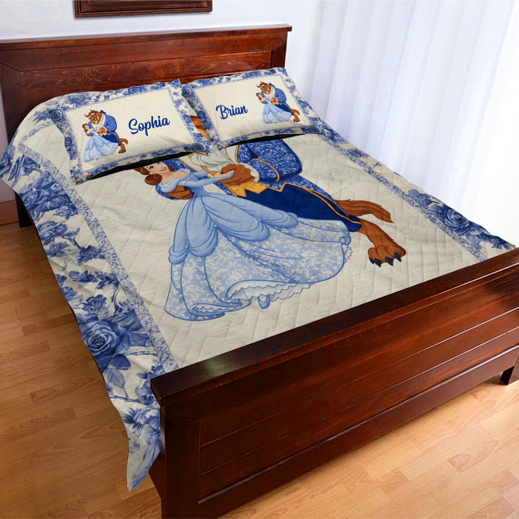 Personalized Couple Bedding Set with Princess and Beast Design Bedding Set GradoCreations