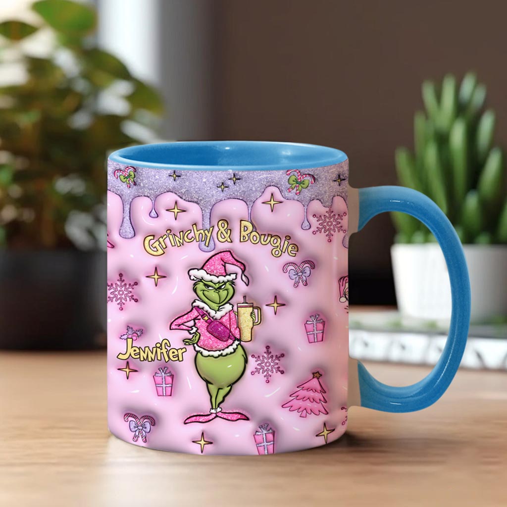 Personalized Grinchy & Bougie Accent Mug Custom Name Gift for Christmas Accent Mug GradoCreations