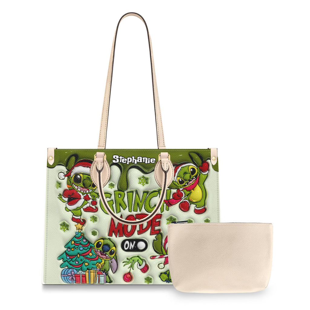Personalized Grinch Mode Leather Handbag Custom Name Gift for Her Leather Handbag GradoCreations