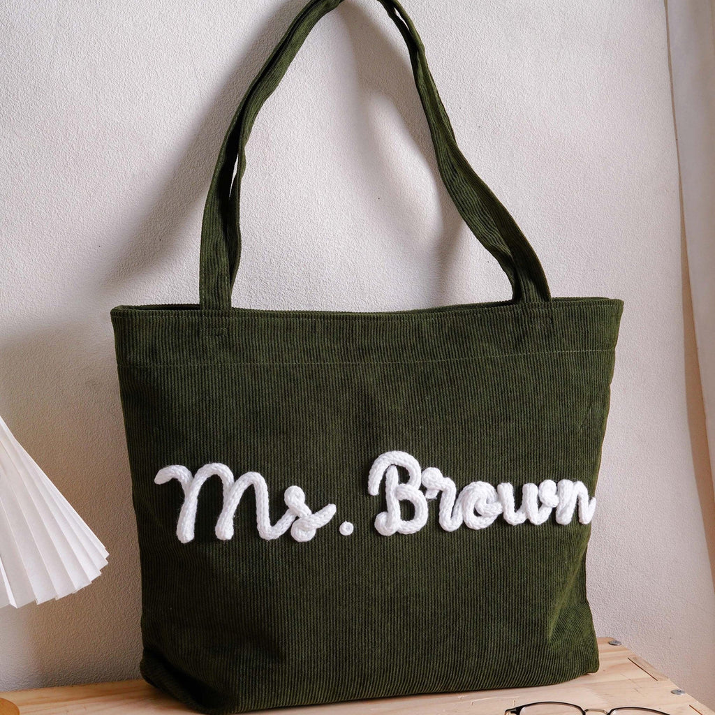 Personalized Corduroy Yarn Tote Bag Teacher Gift Custom Name Corduroy Yarn Tote Bag FIX GradoCreations