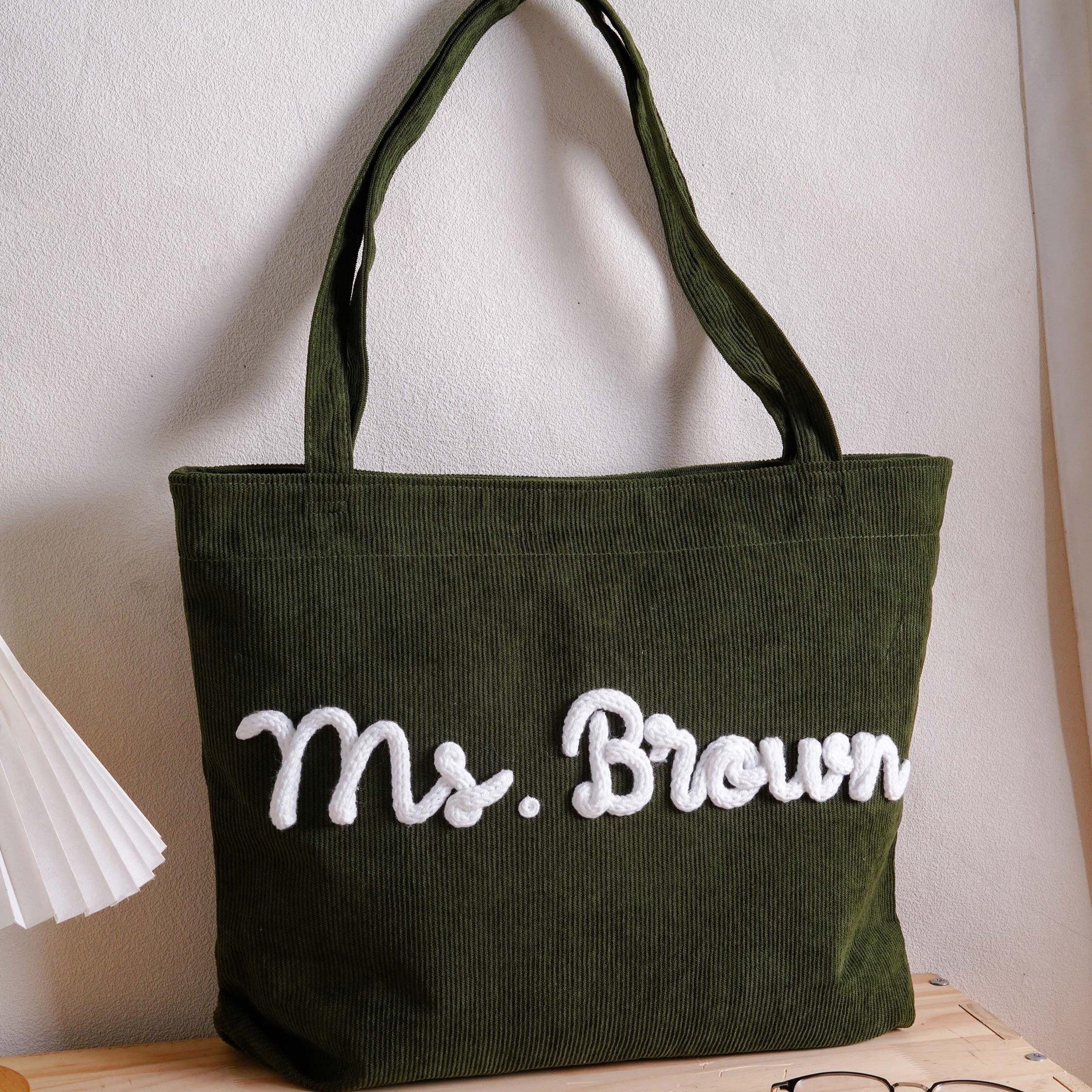 Personalized Corduroy Yarn Tote Bag Teacher Gift Custom Name Corduroy Yarn Tote Bag FIX GradoCreations