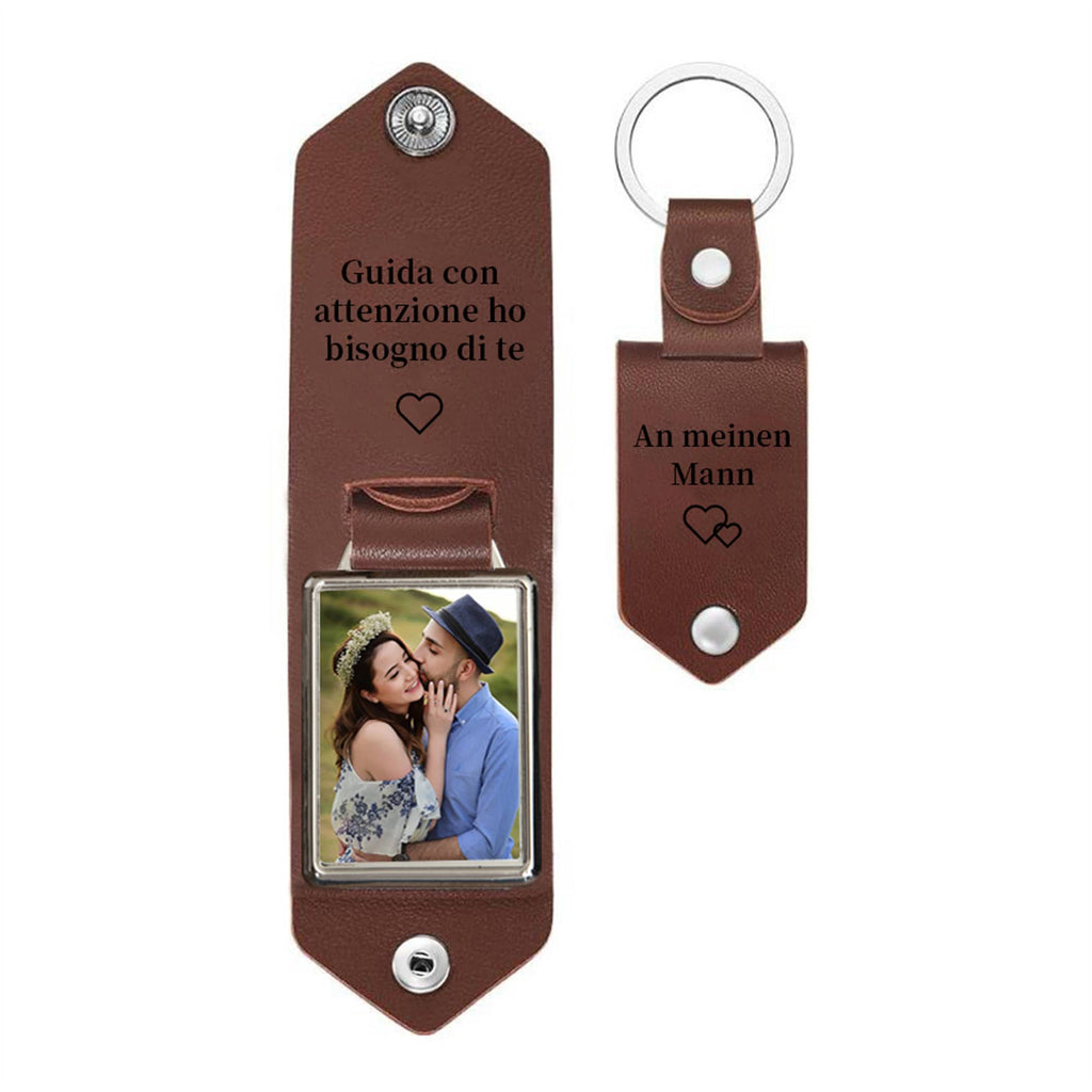 Personalized Photo Keychain I Love You Daddy Leather Gift HN590 - Metal Tag Leather Keychain FIX GradoCreations