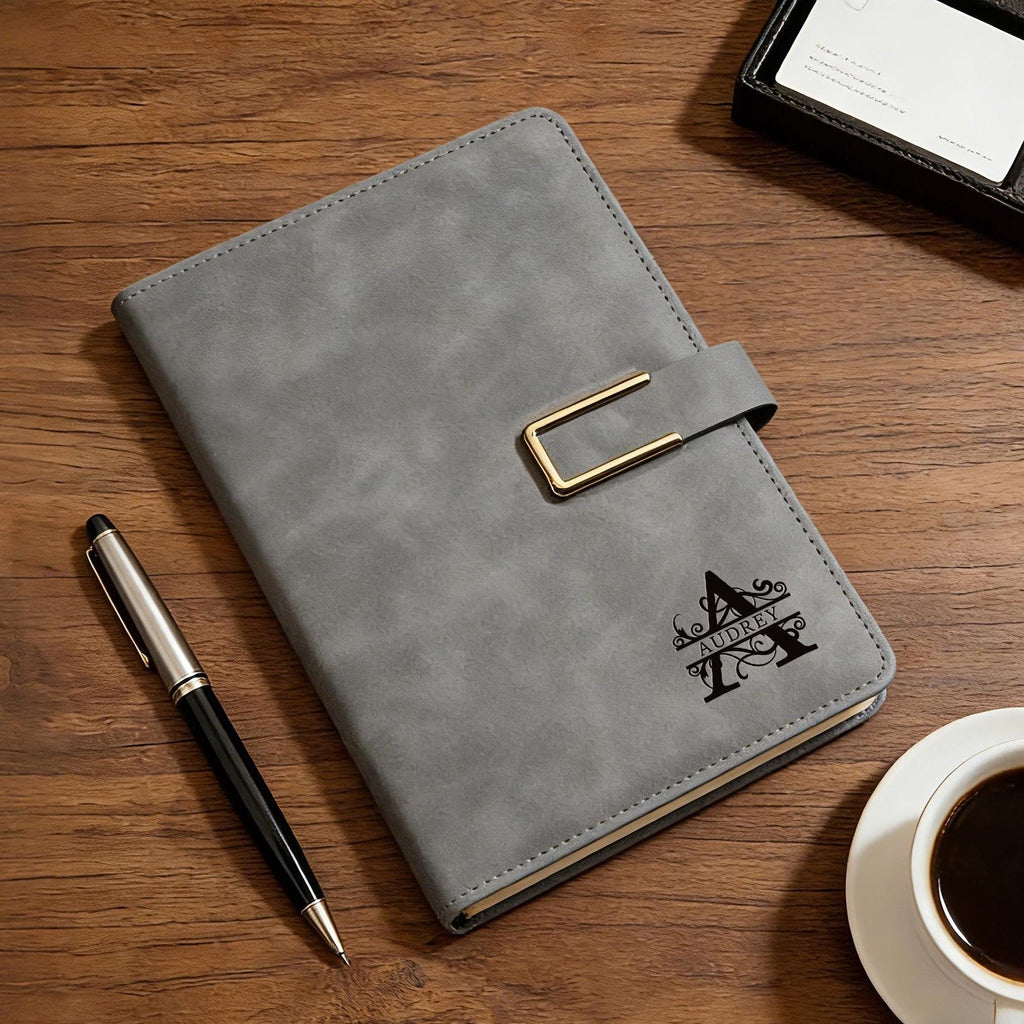Personalized Engraved Leather Notebook Set with Pen Gift for Dad HN590 - Engraved Leather Notebook FIX GradoCreations
