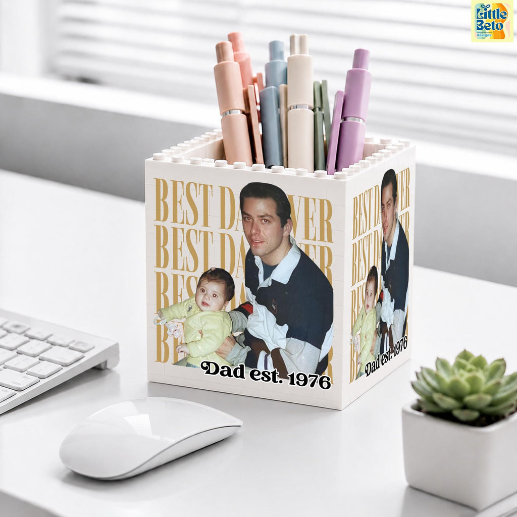 Personalized Photo Building Block Pen Holder Gift for Dad HN590 - Building Blocks diff design fix GradoCreations
