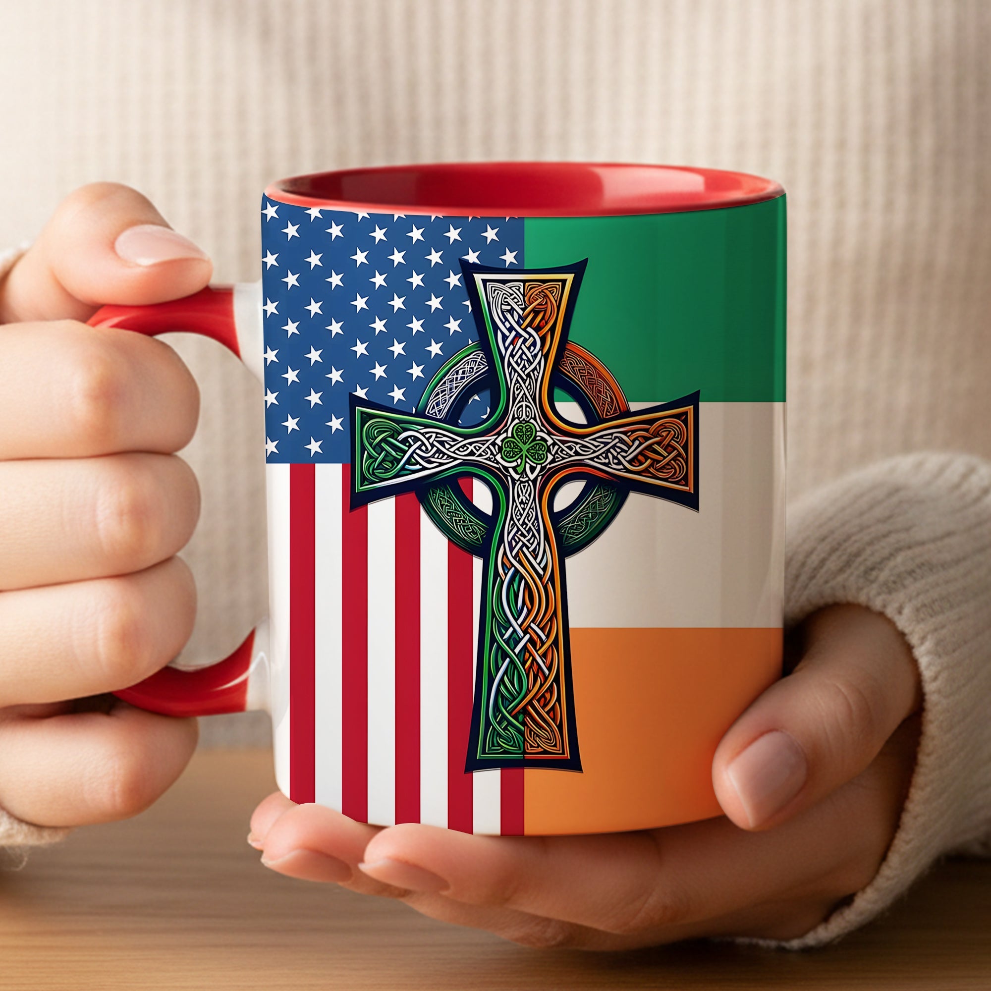 Personalized Irish-American Celtic Cross Accent Mug Gift GradoCreations