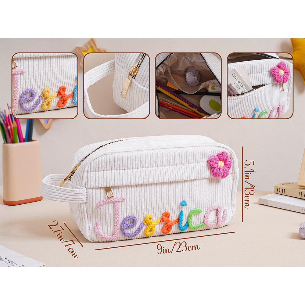 Personalized Corduroy Pencil Case Custom Name Gift for Kids HN590 - Corduroy Pencil Case FIX GradoCreations