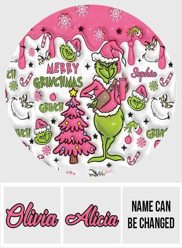 Personalized Grinchmas Round Rug Custom Name Christmas Decor Round Rug GradoCreations