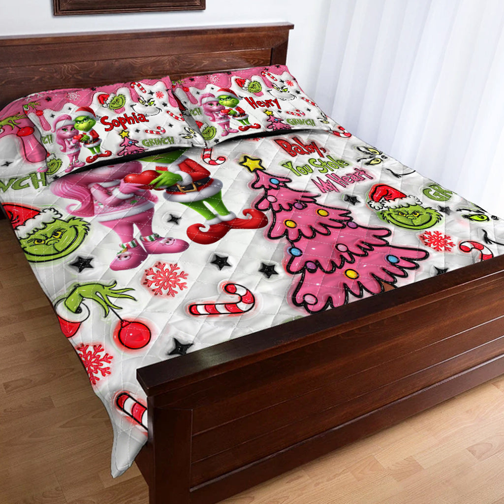 Personalized Grinch Christmas Quilt Set Custom Names Gift Quilt Set GradoCreations