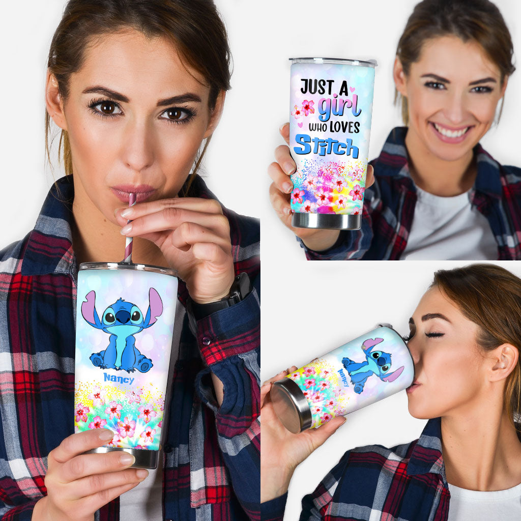 Personalized Just A Girl Tumbler with Stitch Design for Her Tumbler GradoCreations
