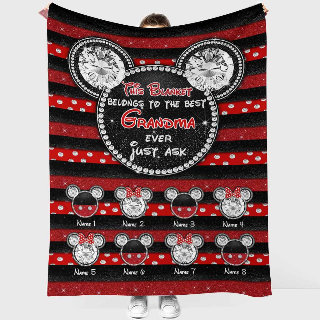 Personalized Grandma Blanket 3D Mouse Ears Custom Name Gift Blanket GradoCreations