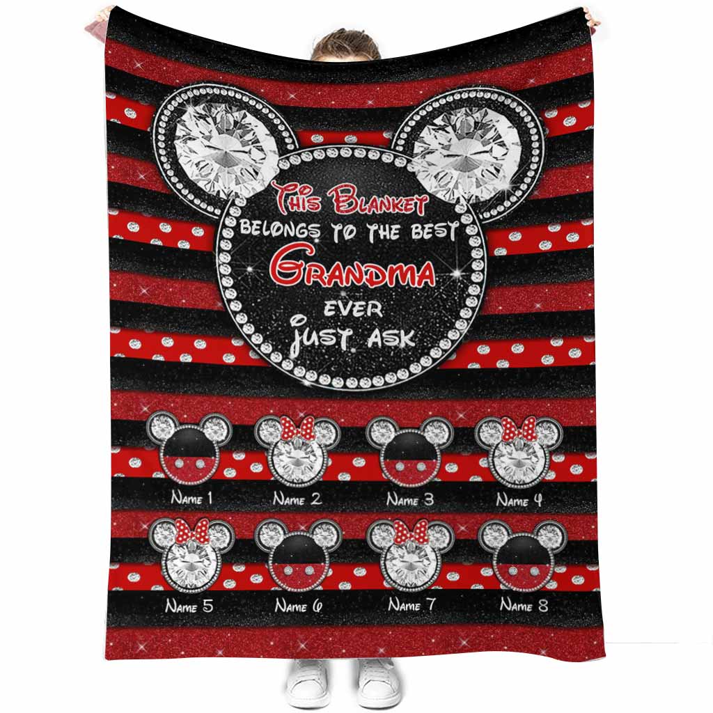Personalized Grandma Blanket 3D Mouse Ears Custom Name Gift Blanket GradoCreations