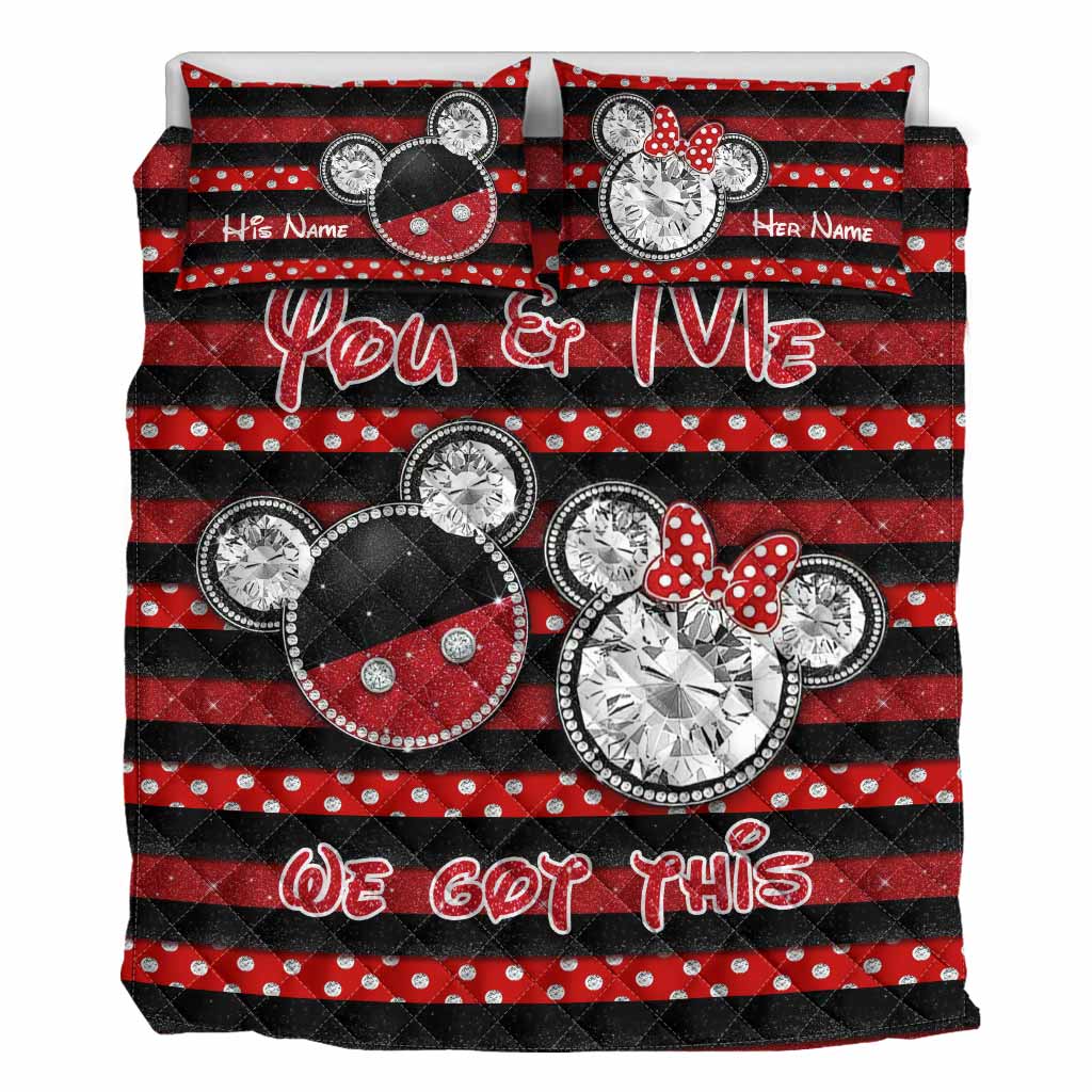 Personalized Couple Mouse Quilt Set with 3D Print for Anniversary or Valentine's Day Quilt Set GradoCreations