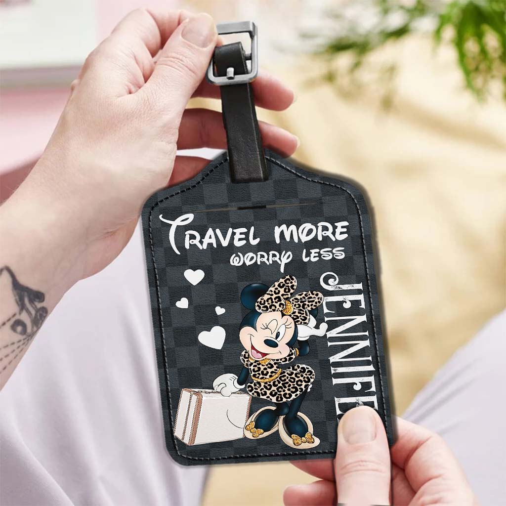 Personalized Leather Luggage Tag Travel More Worry Less Gift for Mom Leather Luggage Tag GradoCreations