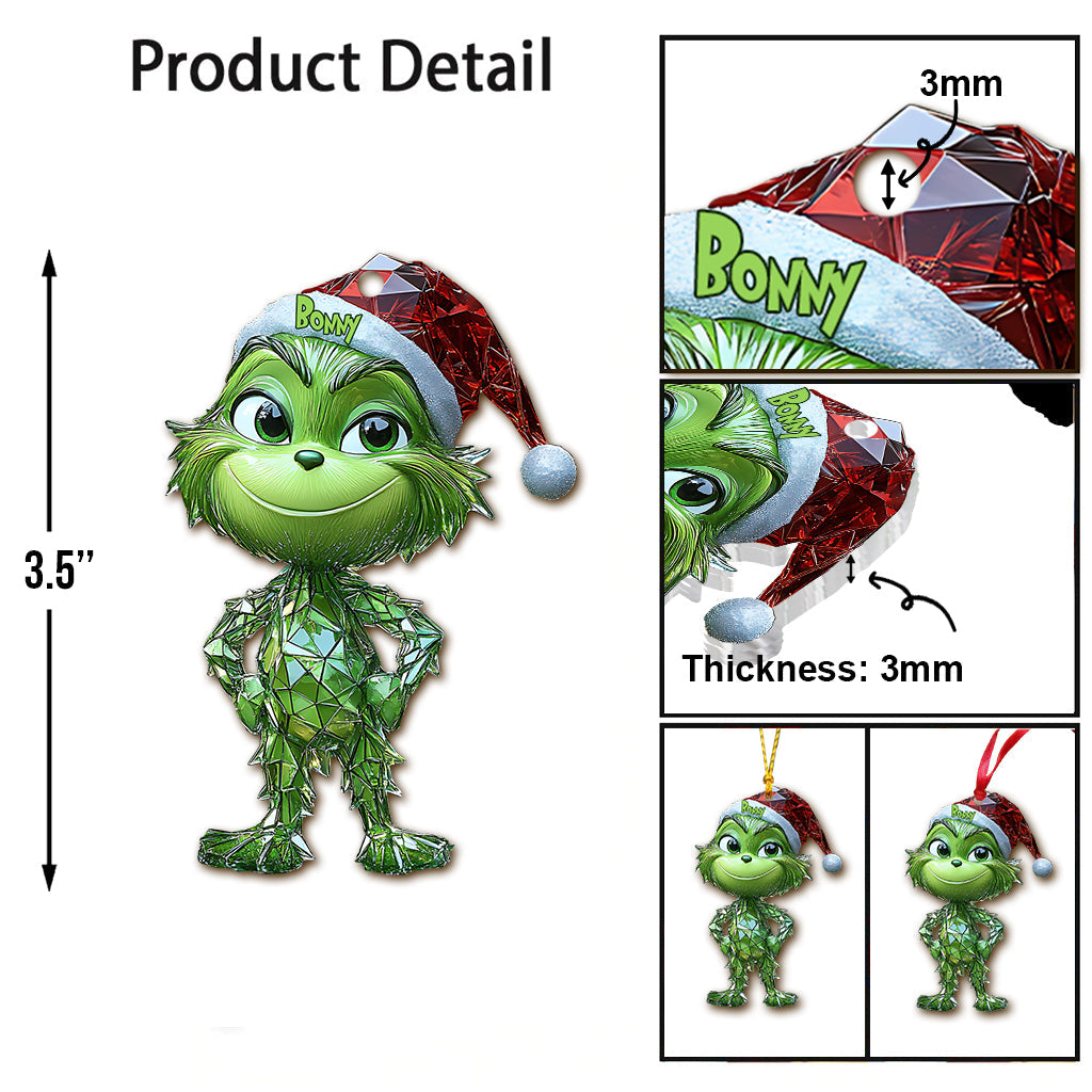 Personalized Geometric Green Grinch Ornament for Christmas Ornament GradoCreations