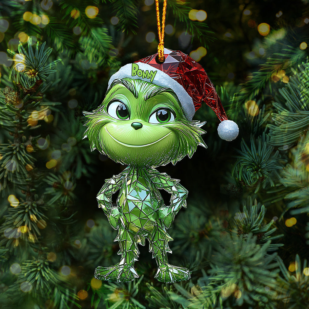 Personalized Geometric Green Grinch Ornament for Christmas Ornament GradoCreations