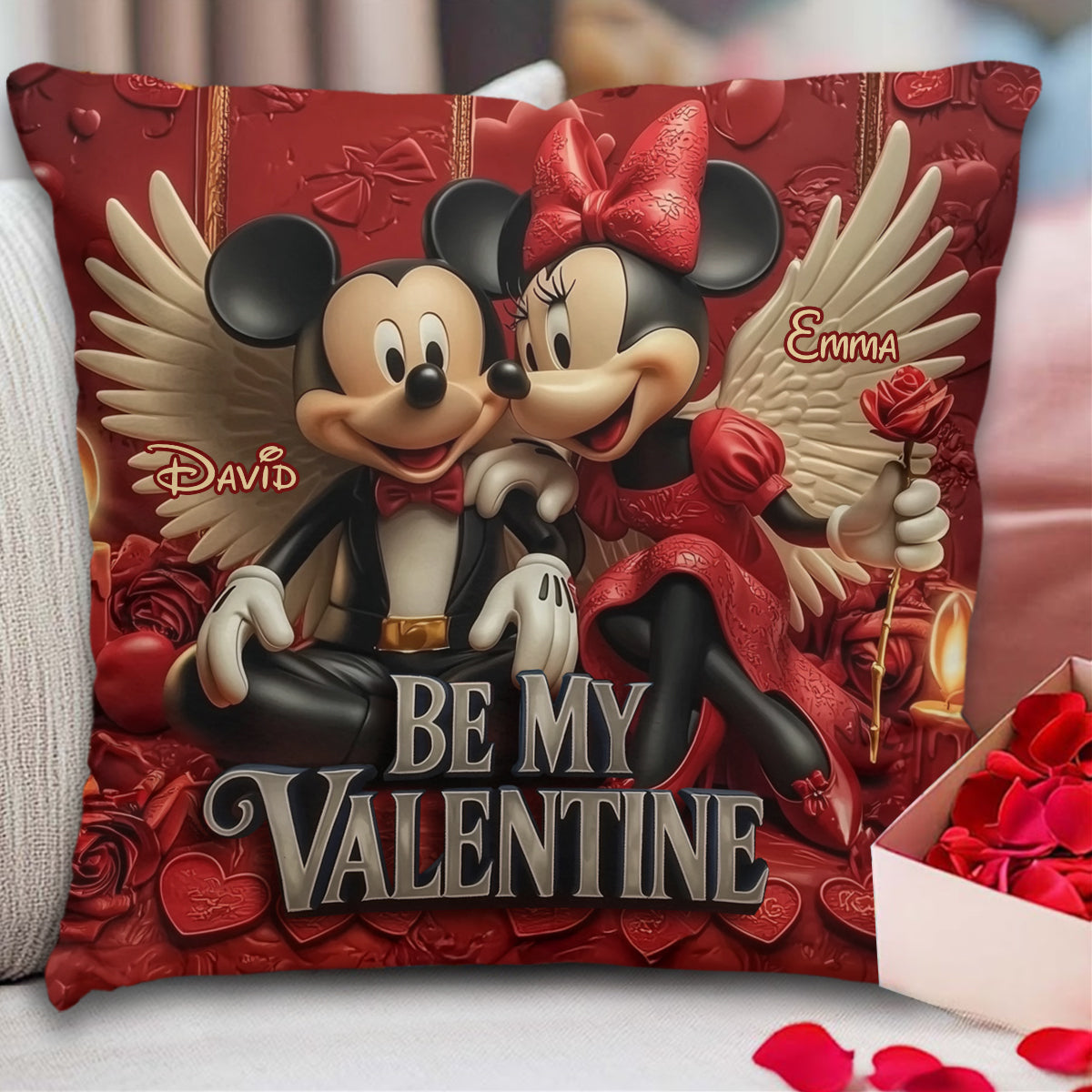 Personalized Valentine's Mouse Throw Pillow with Names Throw Pillow GradoCreations