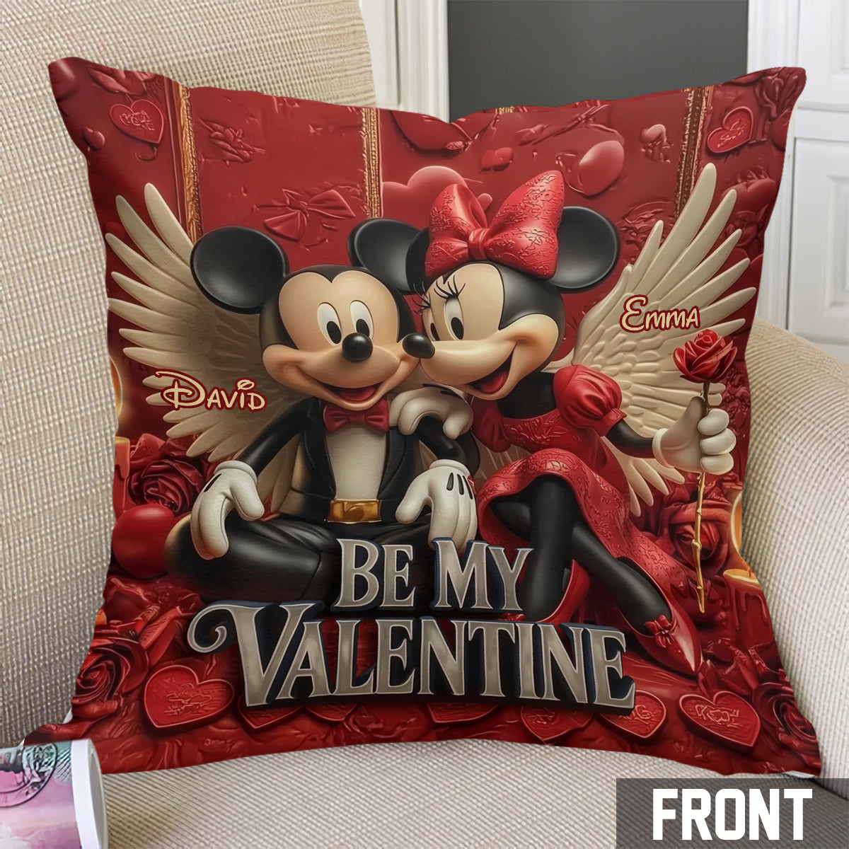 Personalized Valentine's Mouse Throw Pillow with Names Throw Pillow GradoCreations
