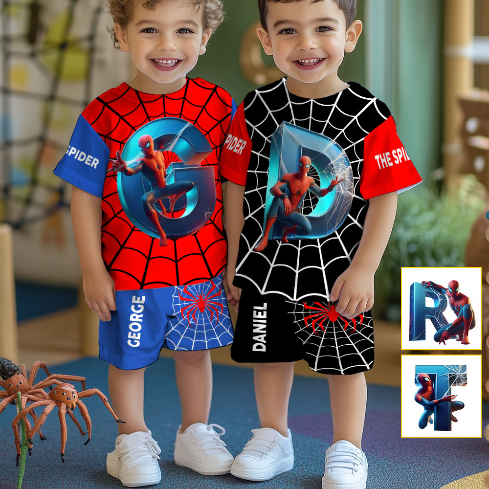 Personalized Spider Alphabet Kids T-Shirt & Shorts Set Kid T-shirt & Shorts GradoCreations