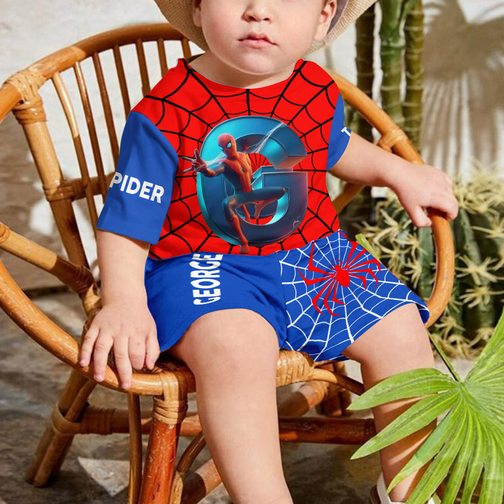 Personalized Spider Alphabet Kids T-Shirt & Shorts Set Kid T-shirt & Shorts GradoCreations