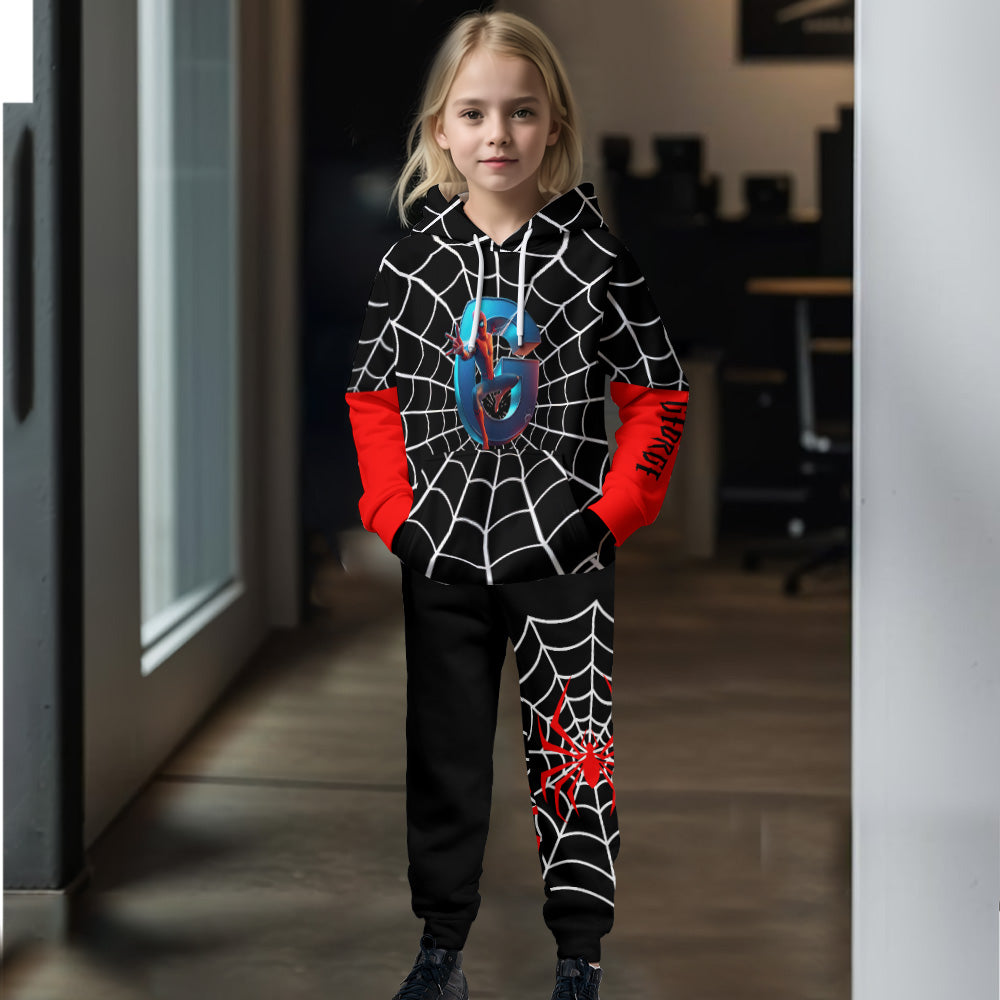 Personalized Spider Web Kids Hoodie & Jogger Pants Set Kid Hoodie & Kid Jogger Sweatpants GradoCreations