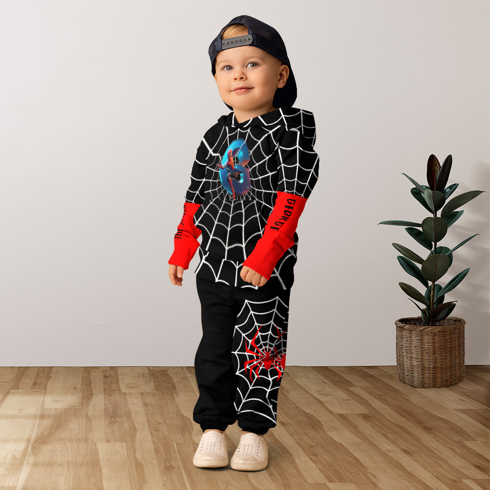 Personalized Spider Web Kids Hoodie & Jogger Pants Set Kid Hoodie & Kid Jogger Sweatpants GradoCreations