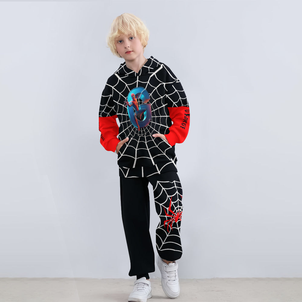 Personalized Spider Web Kids Hoodie & Jogger Pants Set Kid Hoodie & Kid Jogger Sweatpants GradoCreations