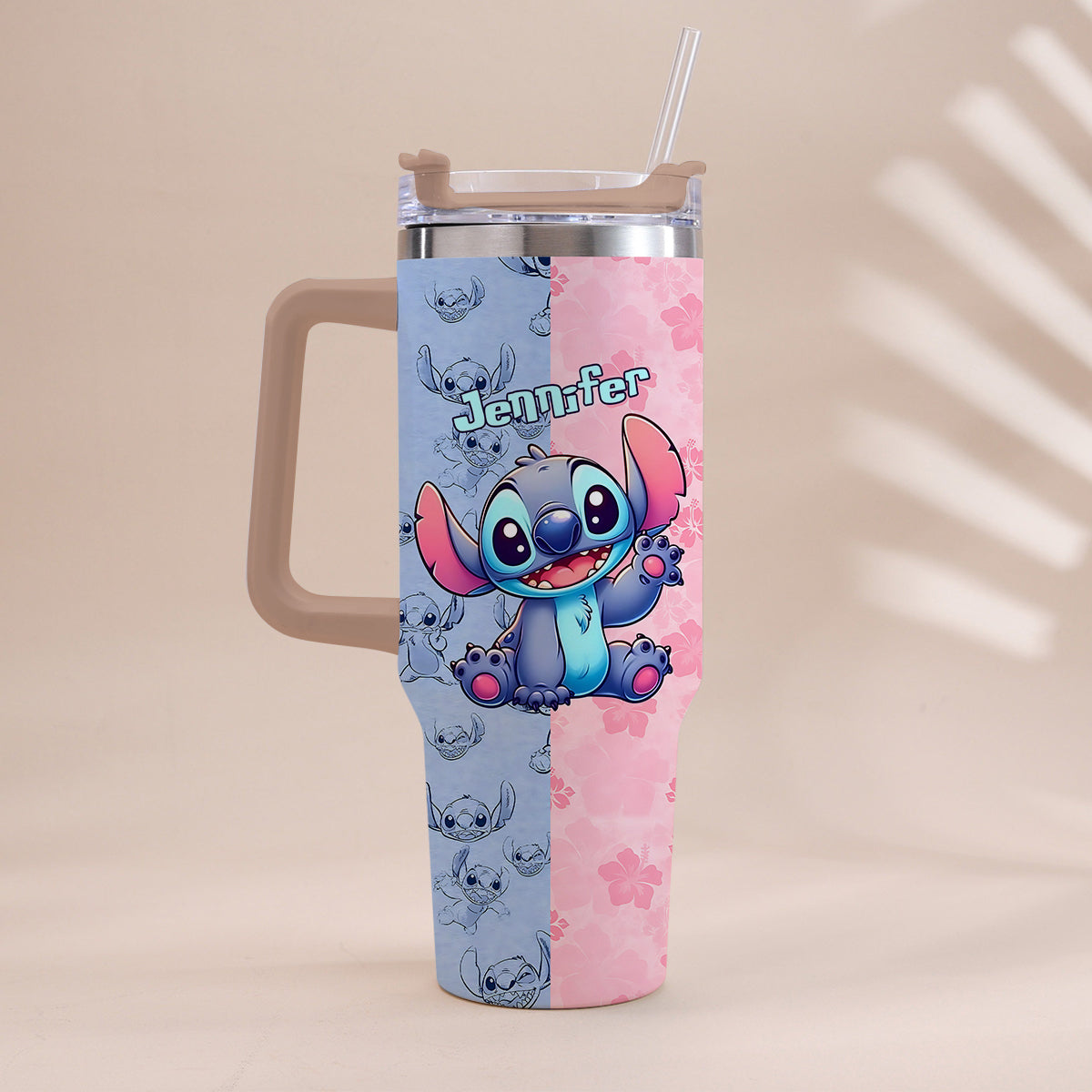 Personalized Pink and Blue Ohana Tumbler with Handle Custom Name Gift for Friends Tumbler With Handle GradoCreations