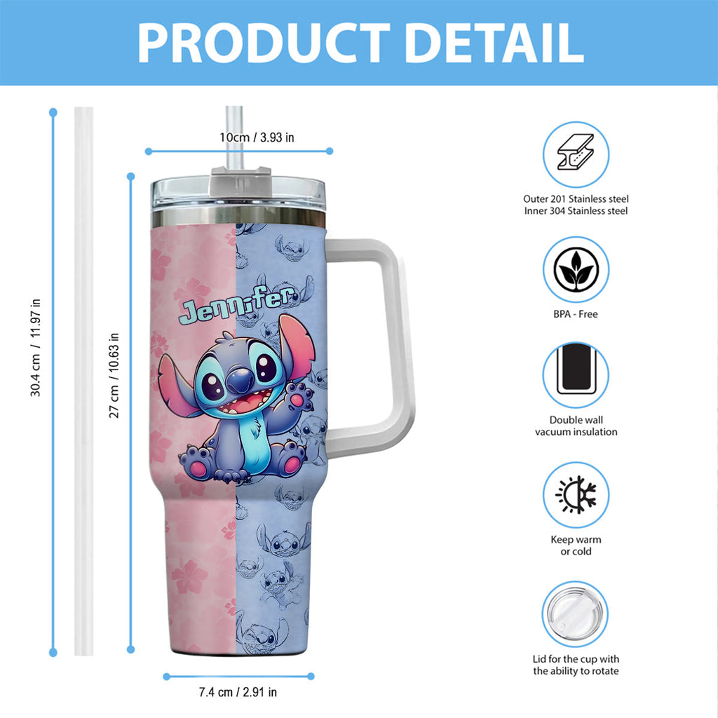 Personalized Pink and Blue Ohana Tumbler with Handle Custom Name Gift for Friends Tumbler With Handle GradoCreations