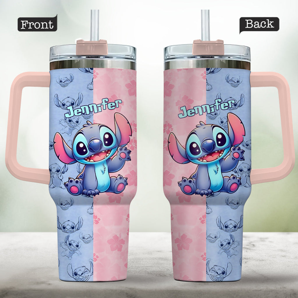 Personalized Pink and Blue Ohana Tumbler with Handle Custom Name Gift for Friends Tumbler With Handle GradoCreations