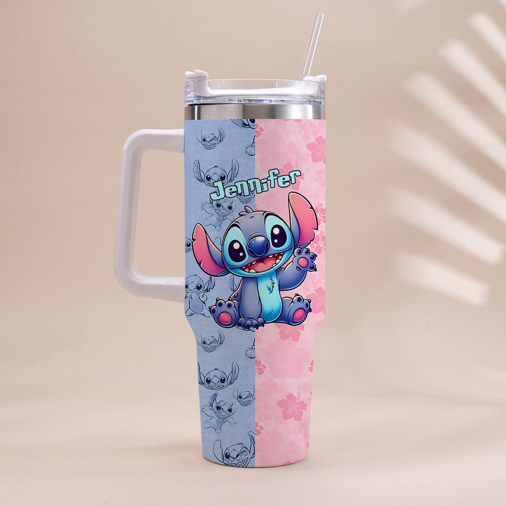 Personalized Pink and Blue Ohana Tumbler with Handle Custom Name Gift for Friends Tumbler With Handle GradoCreations