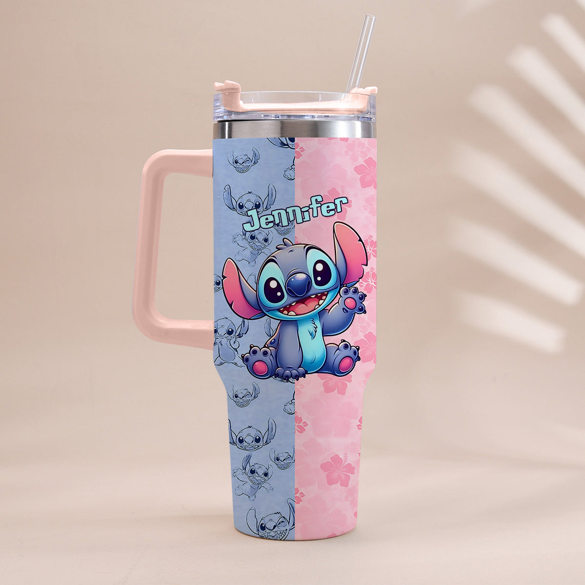 Personalized Pink and Blue Ohana Tumbler with Handle Custom Name Gift for Friends Tumbler With Handle GradoCreations