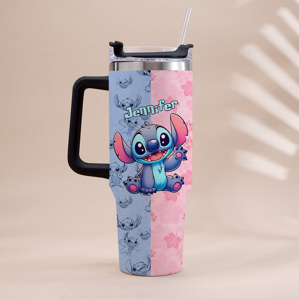 Personalized Pink and Blue Ohana Tumbler with Handle Custom Name Gift for Friends Tumbler With Handle GradoCreations