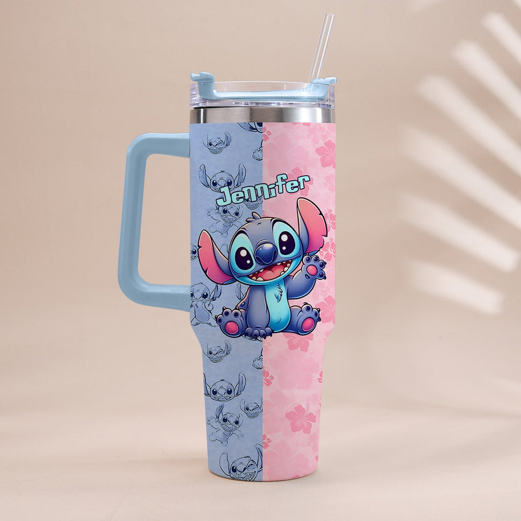 Personalized Pink and Blue Ohana Tumbler with Handle Custom Name Gift for Friends Tumbler With Handle GradoCreations