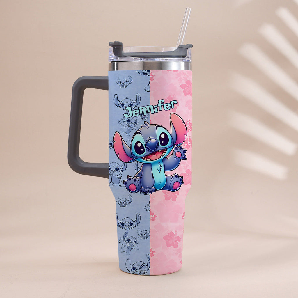 Personalized Pink and Blue Ohana Tumbler with Handle Custom Name Gift for Friends Tumbler With Handle GradoCreations